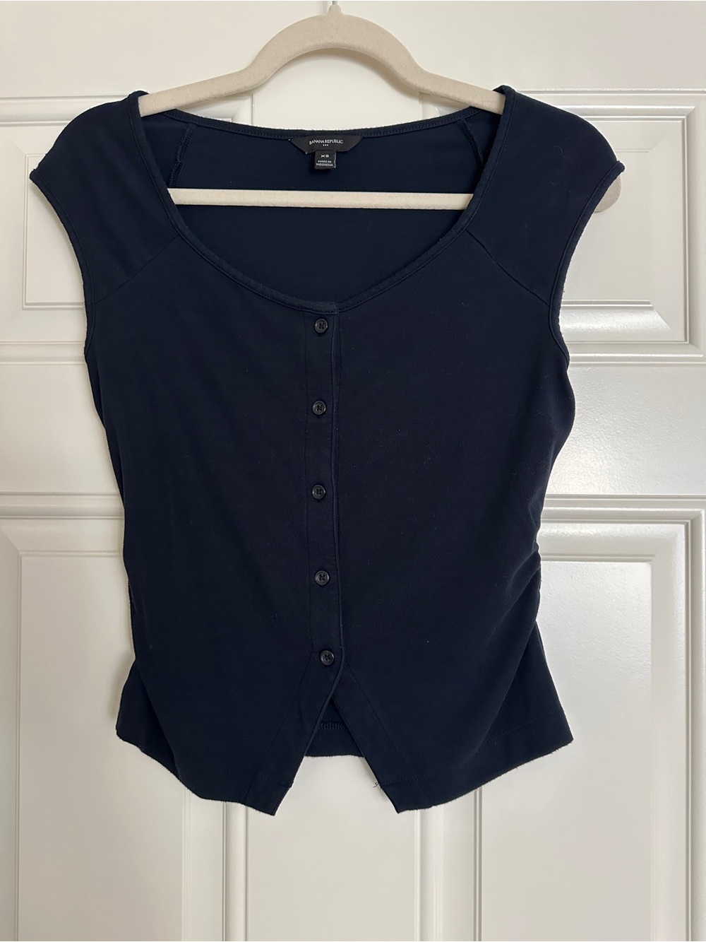 Banana Republic Navy Cap-Sleeve Button-Front Top